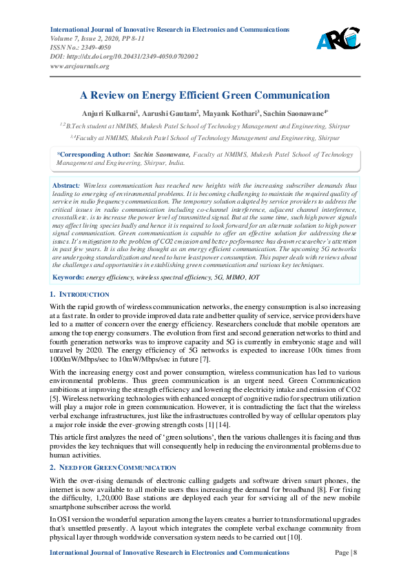 (PDF) A Review on Energy Efficient Green Communication