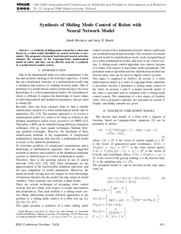 (PDF) Synthesis of Sliding Mode Control of Robot with Neural Network Model