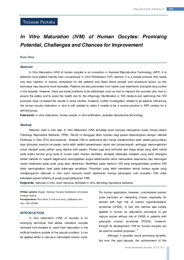 (PDF) In Vitro Maturation (IVM) of Human Oocytes: Promising Potential ...