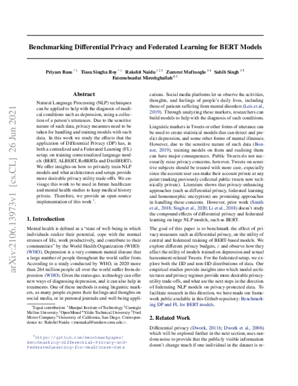 (PDF) Benchmarking Differential Privacy and Federated Learning for BERT ...