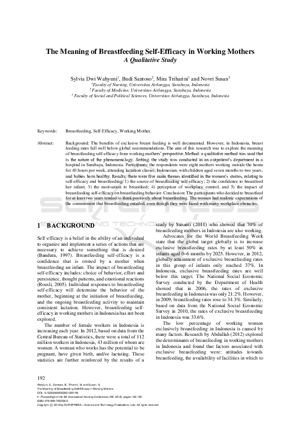 (PDF) The Meaning of Breastfeeding Self-Efficacy in Working Mothers - A ...