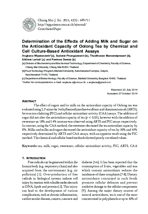 (PDF) Determination of the Effects of Adding Milk and Sugar on the ...