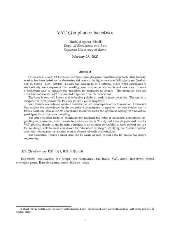 (PDF) VAT Compliance Incentives