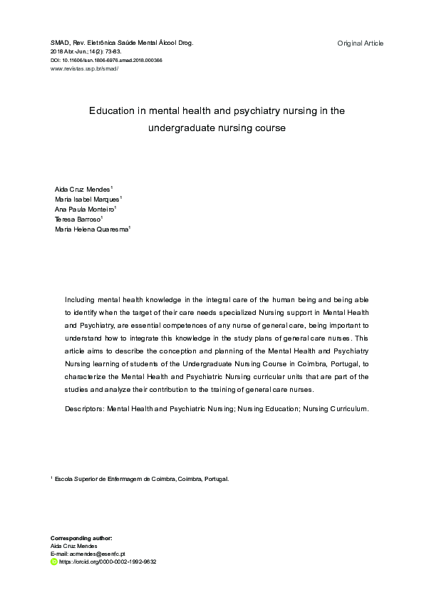(PDF) Education in mental health and psychiatry nursing in the ...