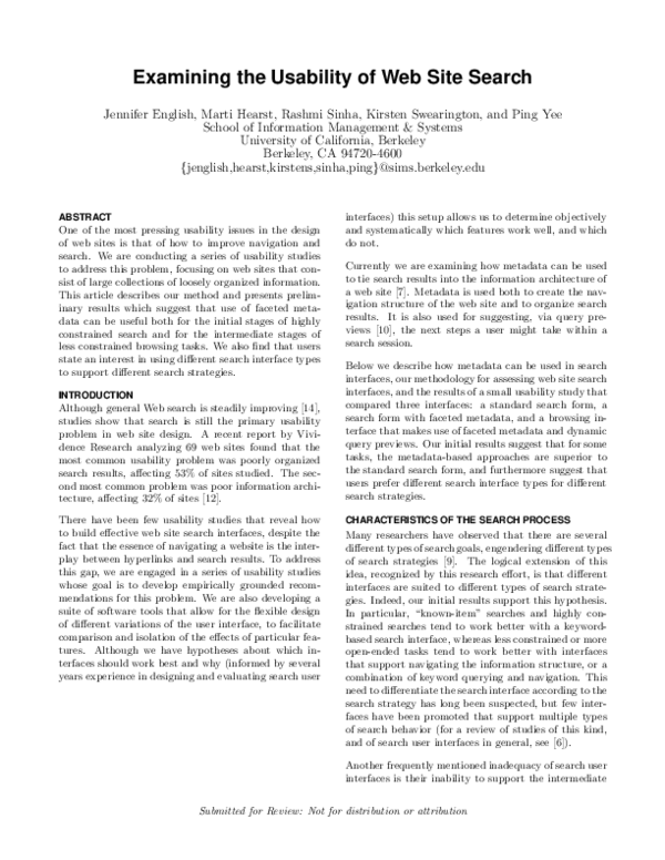 (PDF) Examining the Usability of Web Site Search