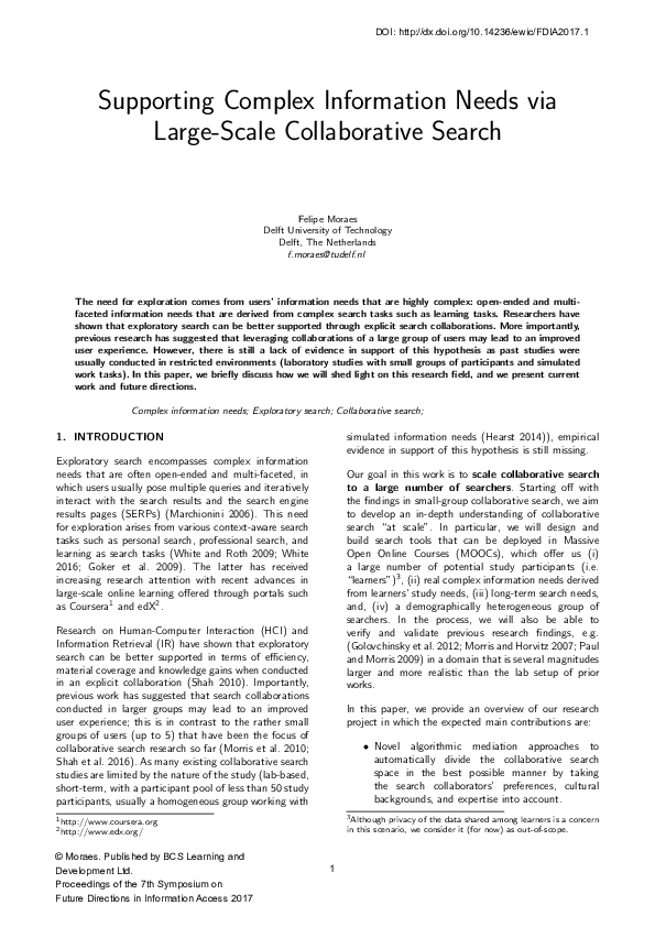 (PDF) Supporting Complex Information Needs via Large-Scale ...