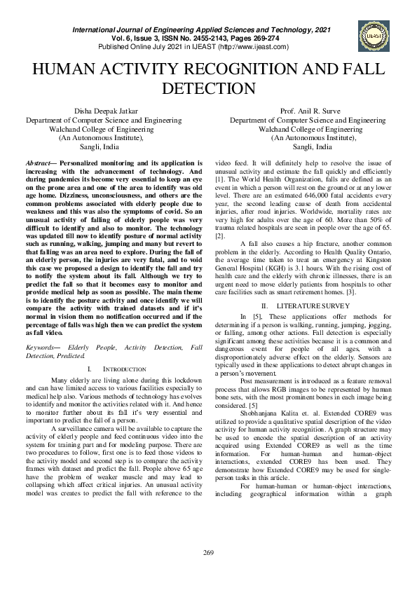 (PDF) Human Activity Recognition and Fall Detection