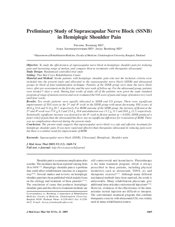 (PDF) Preliminary study of suprascapular nerve block (SSNB) in ...
