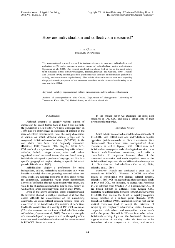 (PDF) How are individualism and collectivism measured