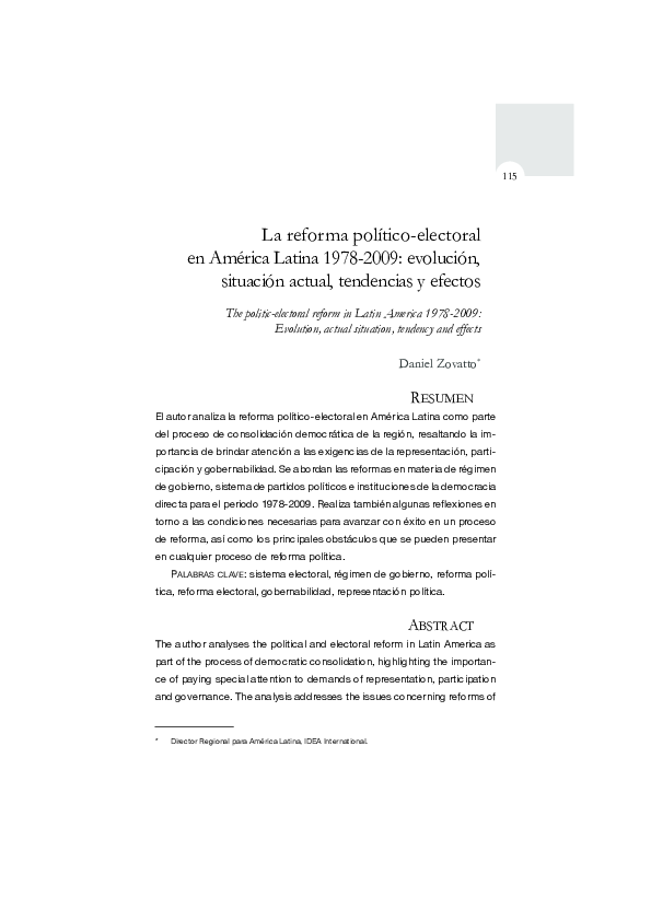 (PDF) La reforma político-electoral en América Latina 1978-2009 ...