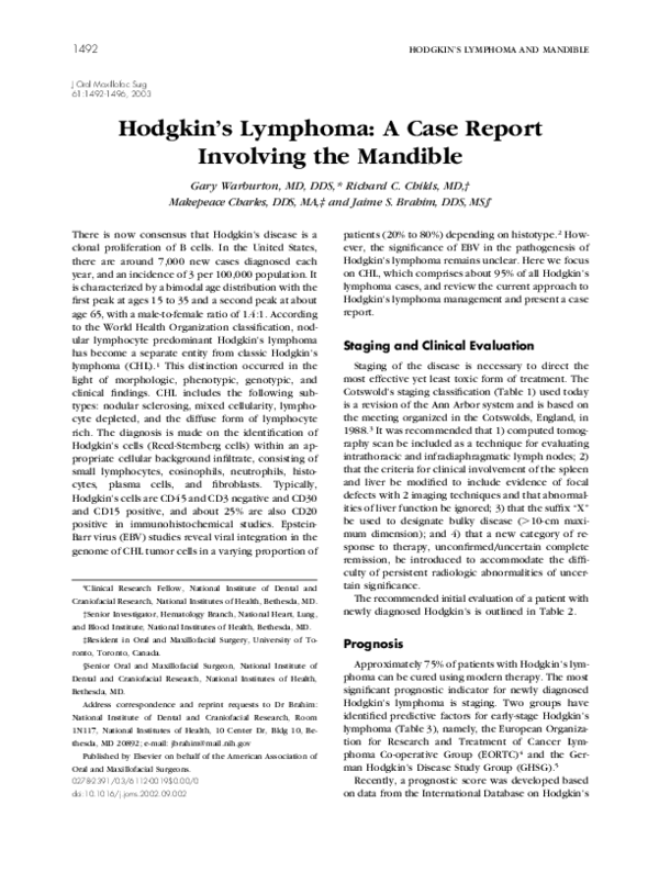 (PDF) Hodgkin’s lymphoma: a case report involving the mandible