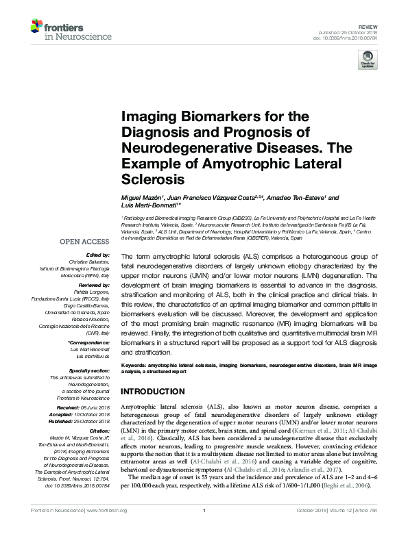 (PDF) Imaging Biomarkers for the Diagnosis and Prognosis of ...