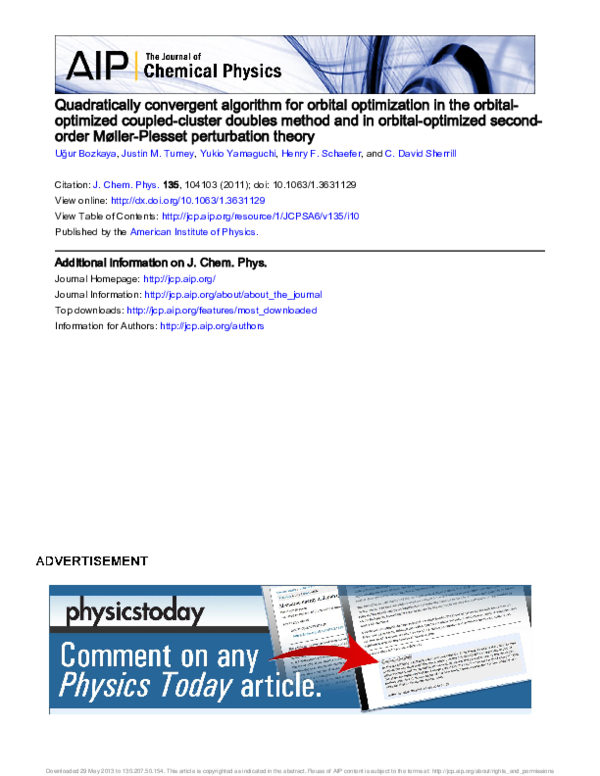 (PDF) Quadratically convergent algorithm for orbital optimization in ...