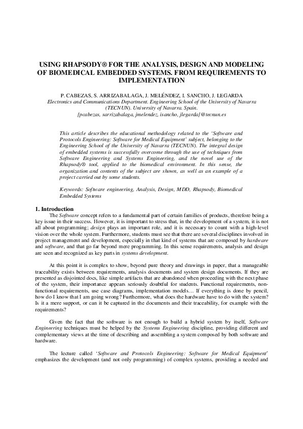 (PDF) Using rhapsody® for the analysis, design and modeling of ...