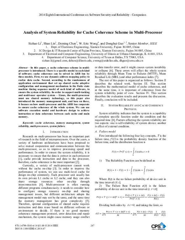 (PDF) Analysis of System Reliability for Cache Coherence Scheme in ...