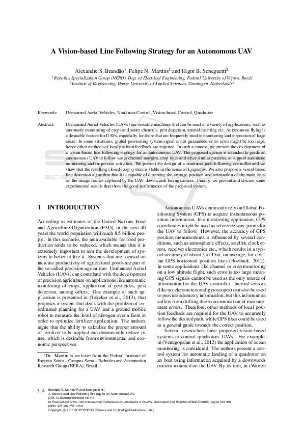 (PDF) A Vision-based Line Following Strategy for an Autonomous UAV