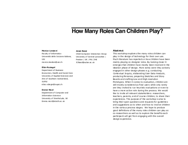 (PDF) How Many Roles Can Children Play?
