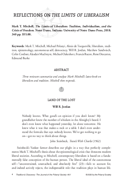 Reflections on the Limits of Liberalism