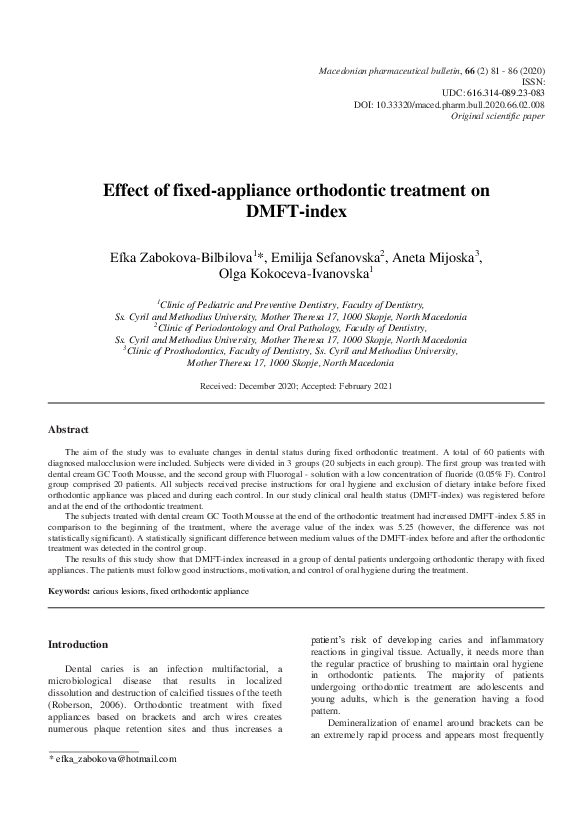 (PDF) Effect of fixed-appliance orthodontic treatment on DMFT-index