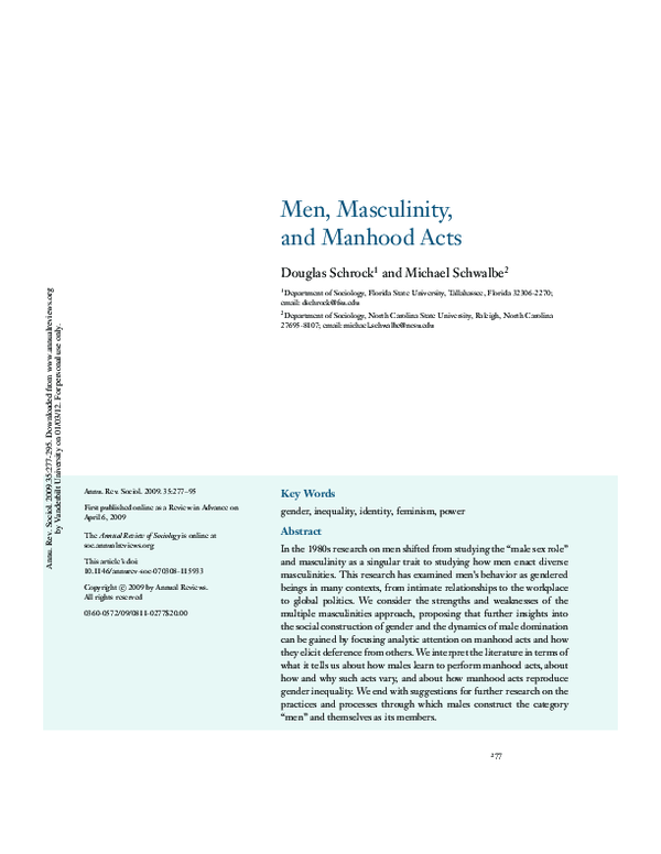 (PDF) Men, masculinity, and manhood acts
