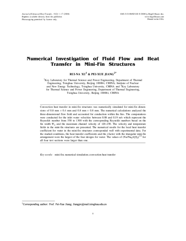 (PDF) A Numerical Investigation of Fluid Flow and Heat Transfer in a ...