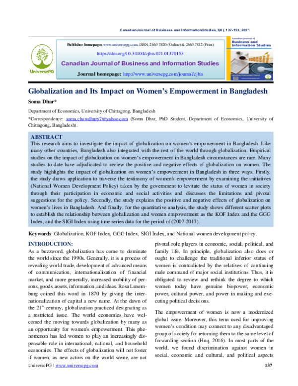 (PDF) Globalization and Its Impact on Women's Empowerment in Bangladesh