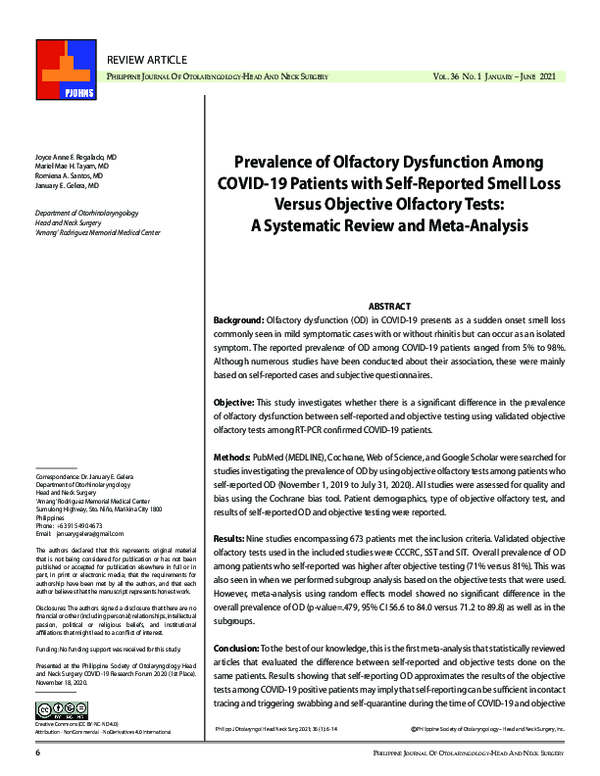 (PDF) Prevalence of Olfactory Dysfunction Among COVID-19 Patients with ...