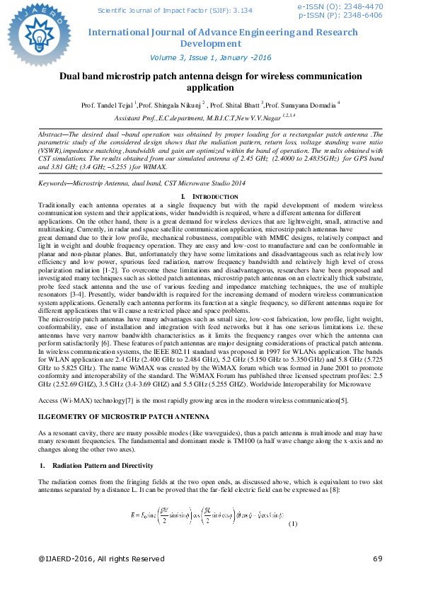 (PDF) Dual Band Microstrip Patch Antenna Deisgn for Wireless ...