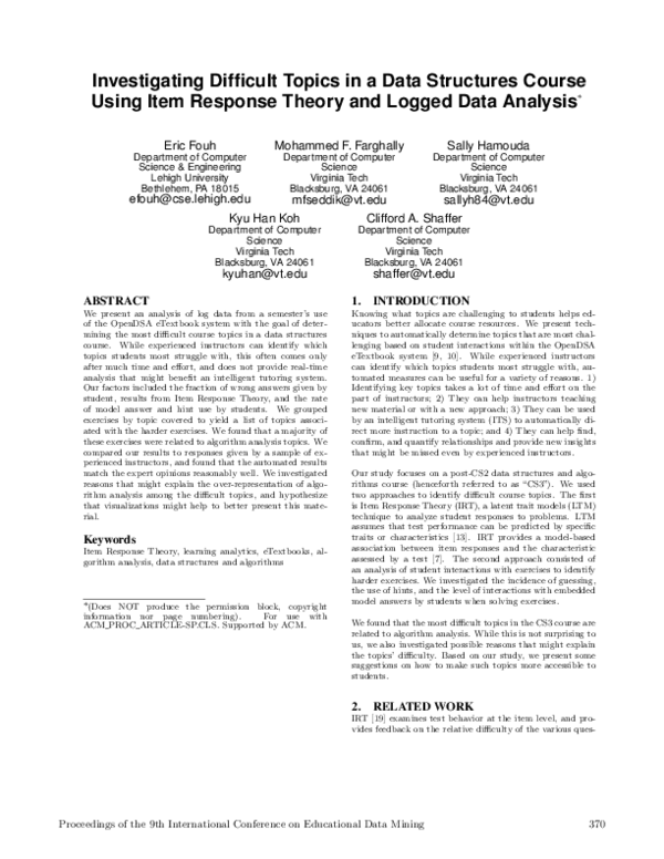 (PDF) Investigating Difficult Topics in a Data Structures Course Using ...