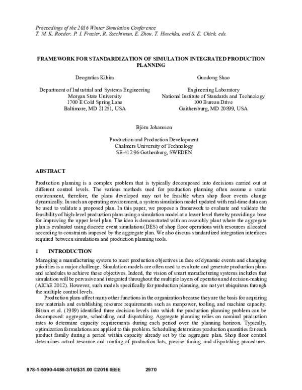 (PDF) Framework for standardization of simulation integrated production ...