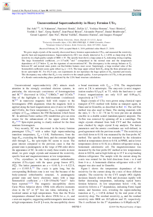 (PDF) Unconventional Superconductivity in Heavy Fermion UTe2