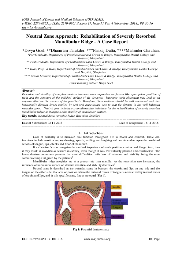 (PDF) Neutral Zone Approach Rehabilitation of Severely Resorbed Mandibular RidgeA Case Report