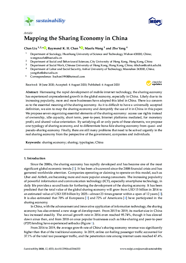 (PDF) Mapping the Sharing Economy in China