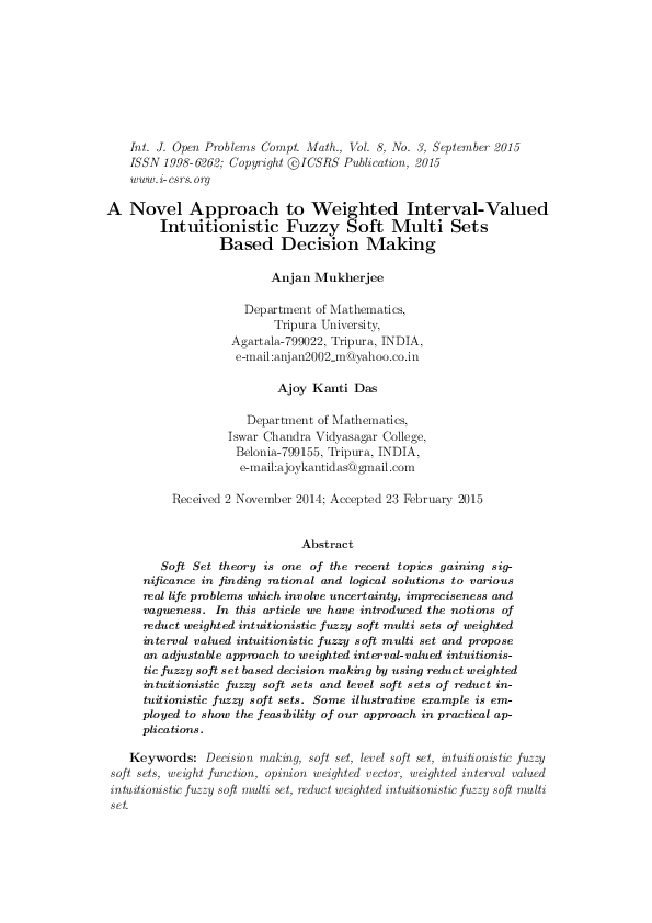 (PDF) A Novel Approach to Weighted Interval-Valued Intuitionistic Fuzzy ...