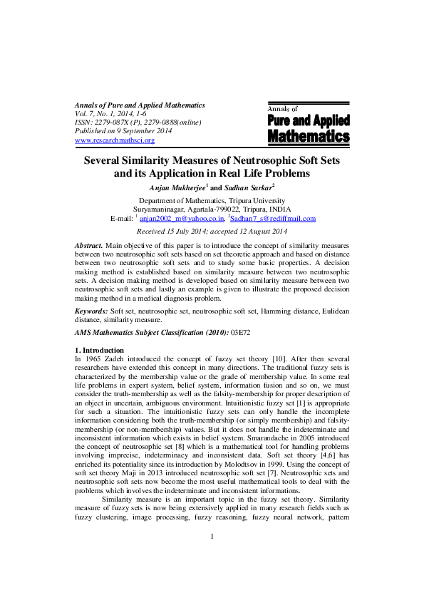 (PDF) Annals of Several Similarity Measures of Neutrosophic Soft Sets ...