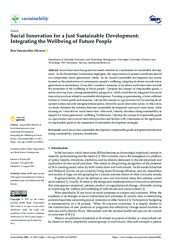 (PDF) Social Innovation for a Just Sustainable Development: Integrating ...