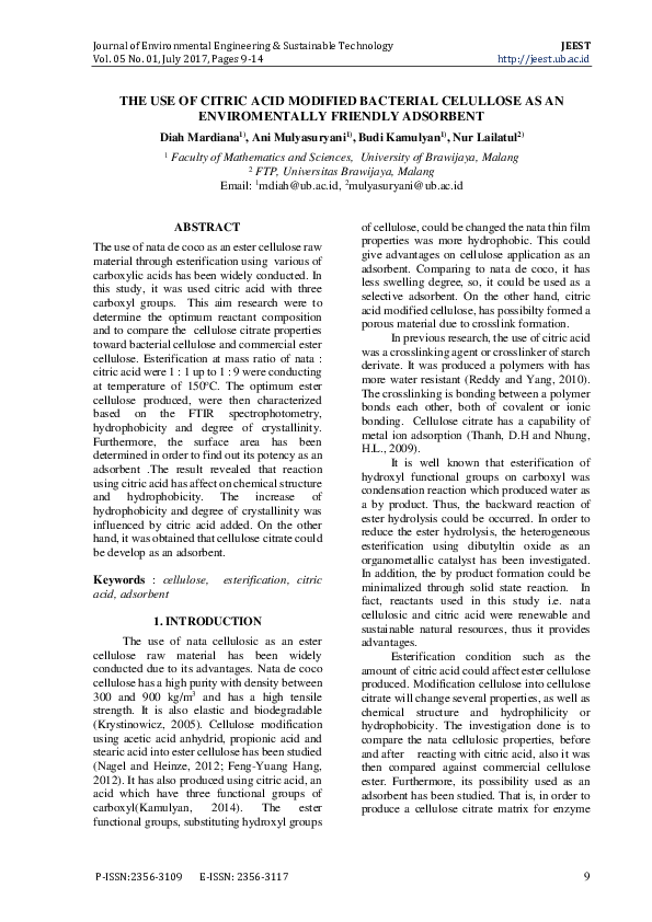 (PDF) The Use of Citric Acid Modified Bacterial Celullose as an ...