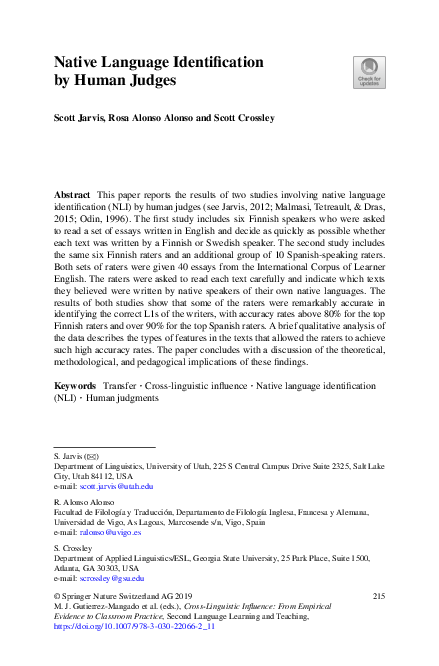 (PDF) Native Language Identification by Human Judges