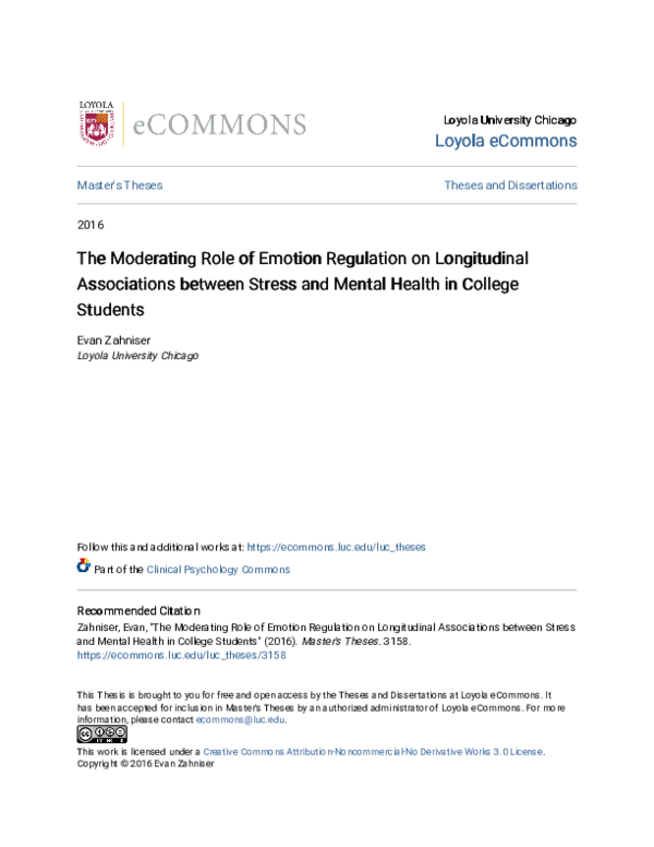(PDF) The Moderating Role of Emotion Regulation on Longitudinal ...