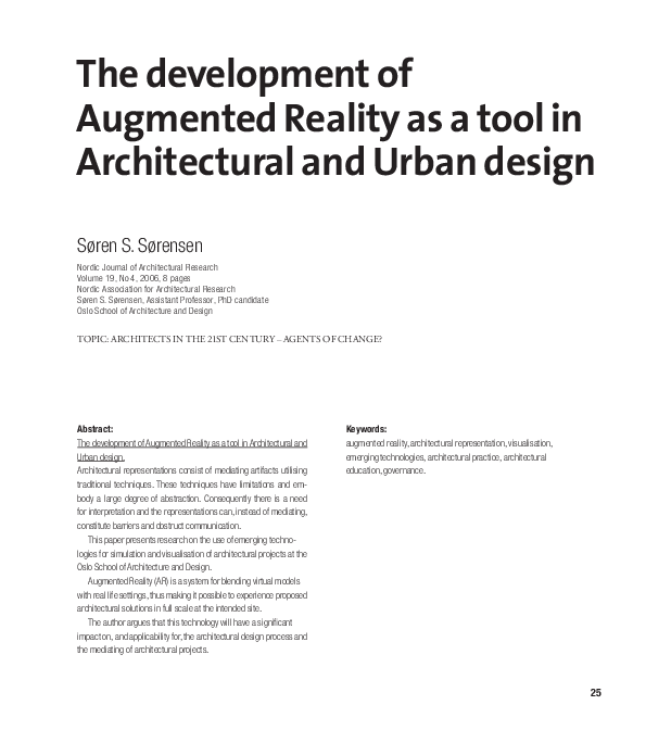 (PDF) The Development of Augmented Reality as a Tool in Architectural ...