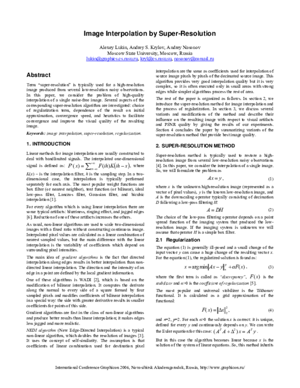 (PDF) Image Interpolation by Super-Resolution