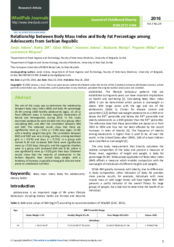 (PDF) Relationship between body mass index and body fat percentage ...