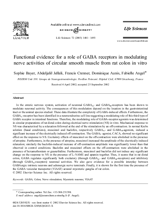 (PDF) Functional evidence for a role of GABA receptors in modulating ...