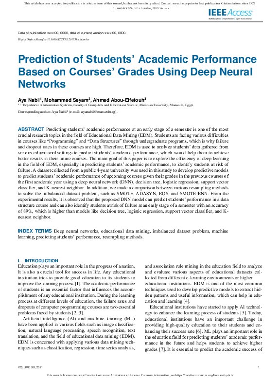(PDF) Prediction of Students’ Academic Performance Based on Courses ...