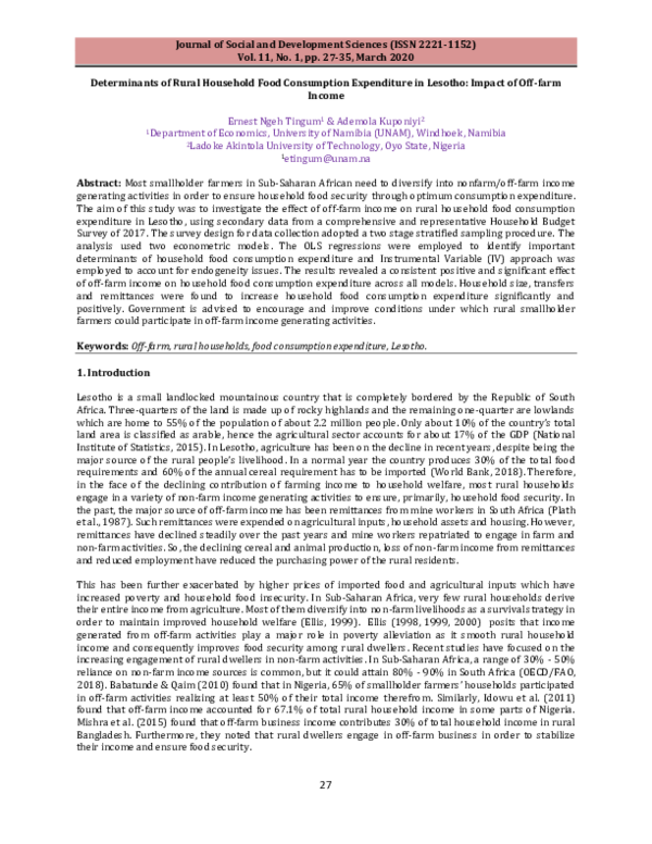 (PDF) The Determinants of Rural Household Food Consumption Expenditure ...
