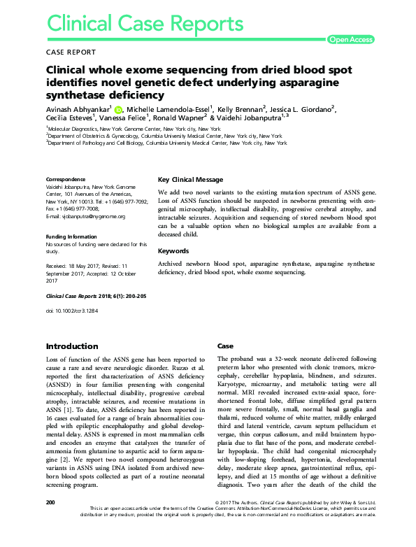 (PDF) Clinical whole exome sequencing from dried blood spot identifies ...