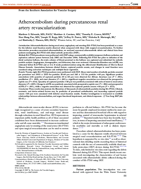 (PDF) Atheroembolism during percutaneous renal artery revascularization