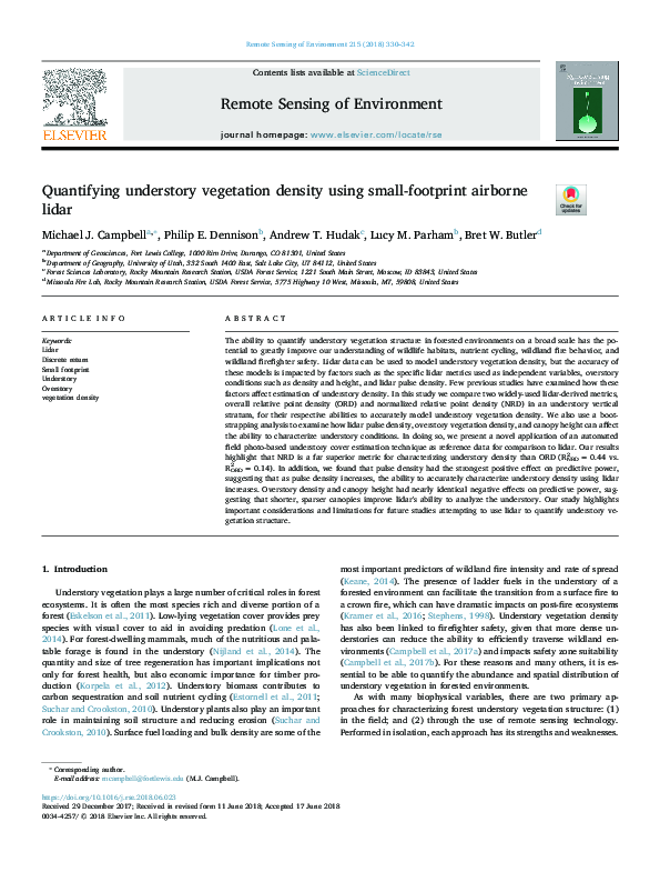 (PDF) Quantifying understory vegetation density using small-footprint ...