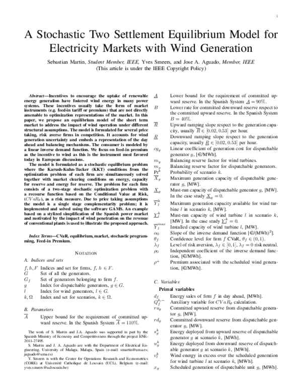 (PDF) A Stochastic Two Settlement Equilibrium Model for Electricity ...