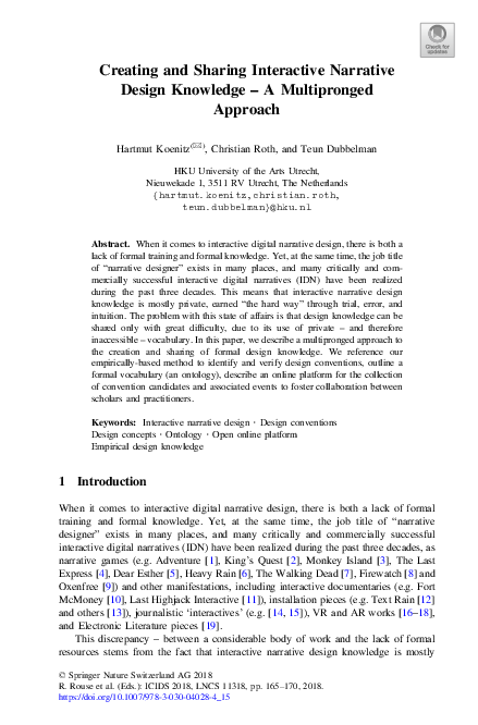 (PDF) Creating and Sharing Interactive Narrative Design Knowledge - A ...